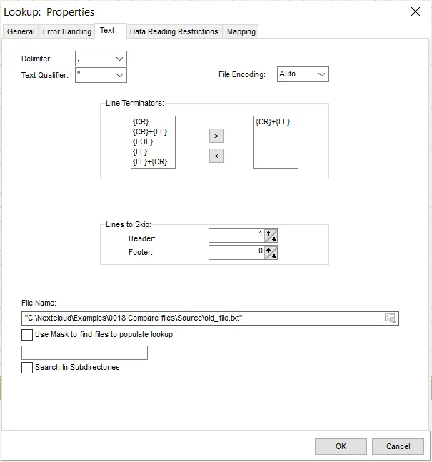 Lookup properties for file comparison