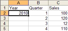 Sales source rows with sparse repeated values