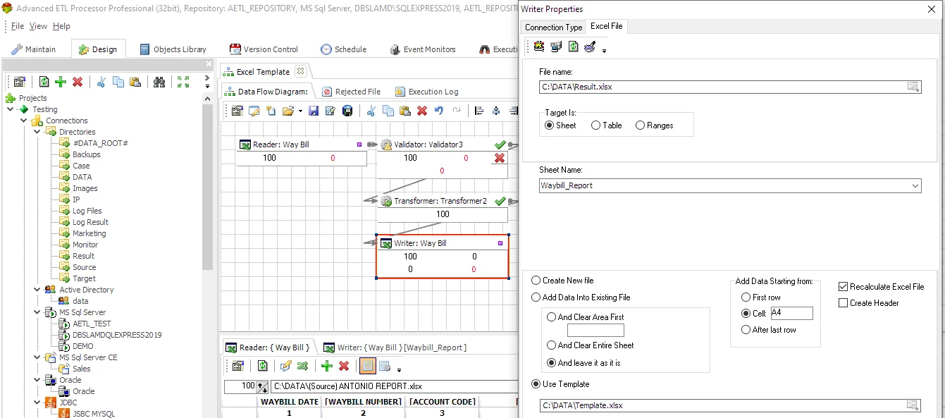 Using Excel Templates example