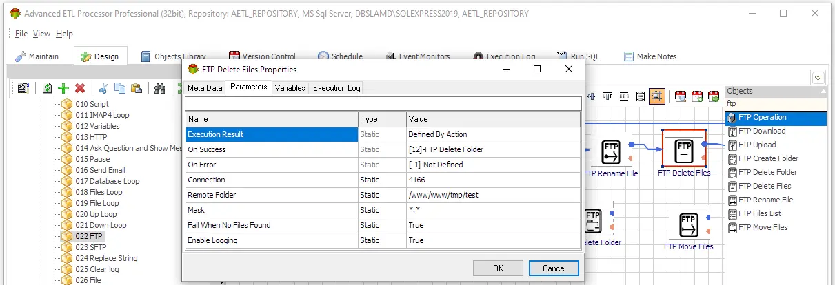 automatically delete FTP server files in Advanced ETL Processor
