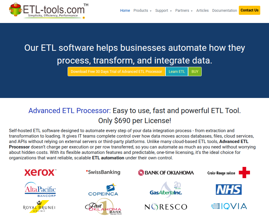Old ETL Tools website design before the 2026 refresh