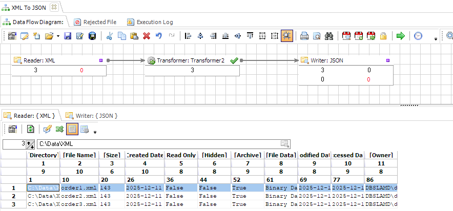 Convert XML to JSON workflow in Advanced ETL Processor