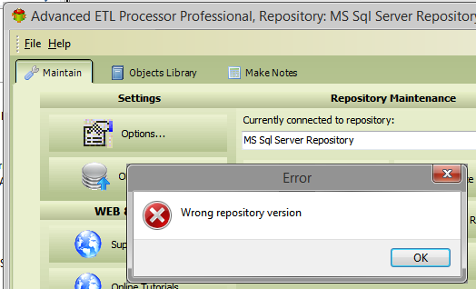 Wrong Repository Version message in Advanced ETL Processor