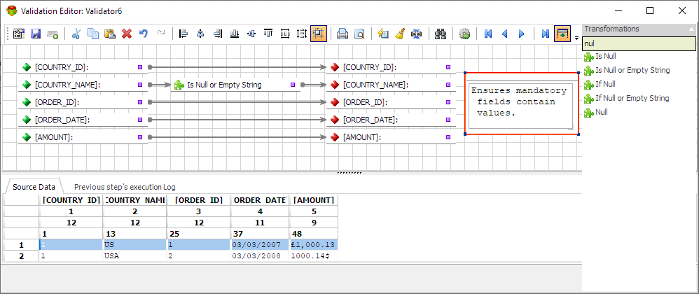 Required field validation rule in Advanced ETL Processor