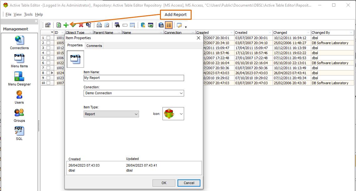 Creating New Report