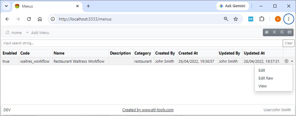 Editing Menu in RAW JSON Format