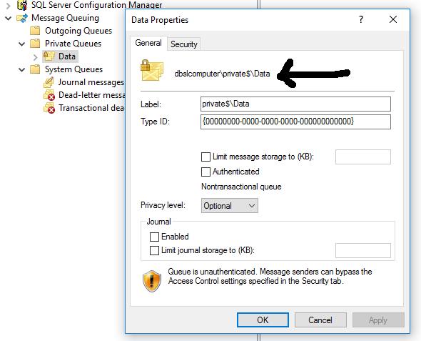 Microsoft Message Queue Connection