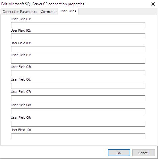 Microsoft SQL Server CE Connection User Fields