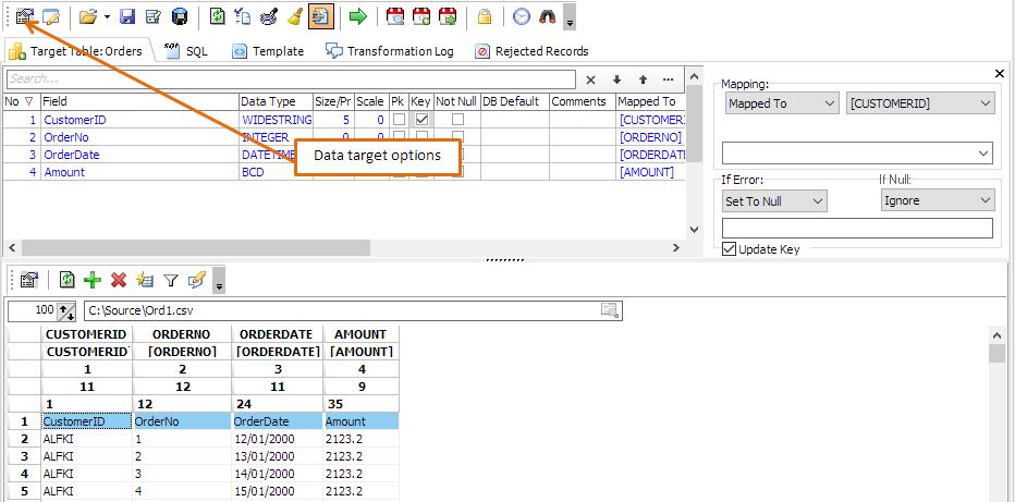 Data Target Options