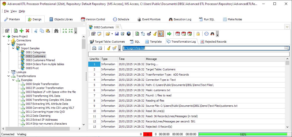 Import Log Tab