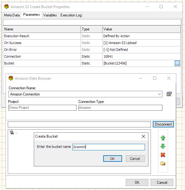 Amazon S3 Create Bucket Action - Selecting Bucket