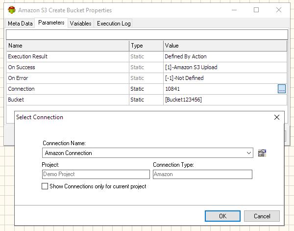 Amazon S3 Create Bucket Action - Editing Amazon S3 Connection