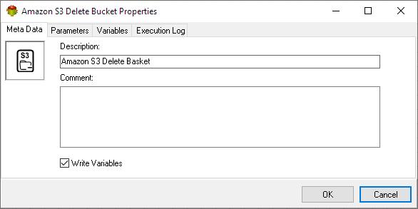 Amazon S3 Delete Bucket Action - Metadata tab