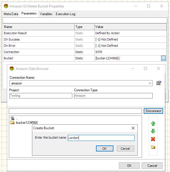 Amazon S3 Delete Bucket Action - Selecting Bucket