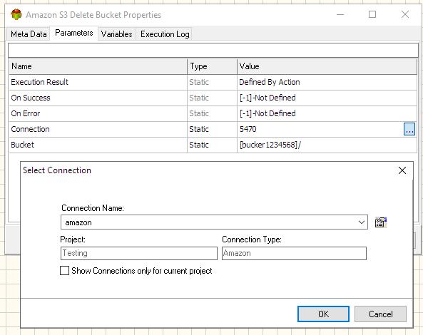 Amazon S3 Delete Bucket Action - Editing Amazon S3 Connection