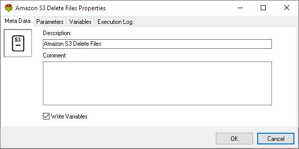 Amazon S3 Delete Files Action - Metadata tab