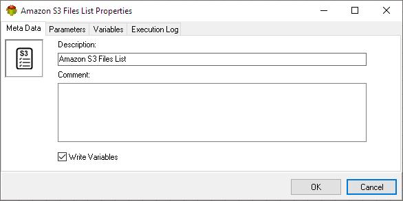 Amazon S3 Files List Action - Metadata tab