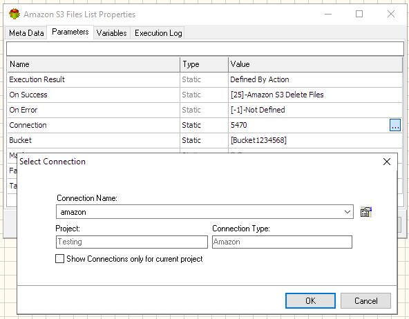 Amazon S3 Files List Action - Editing Amazon S3 Connection