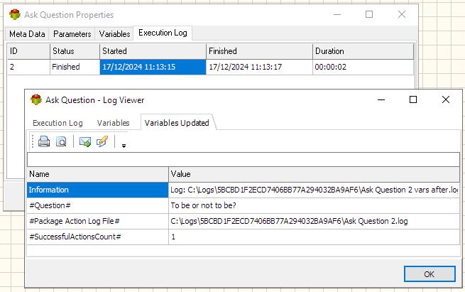 Ask Question Action - Execution log tab