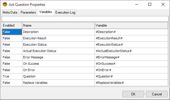 Ask Question Action - Variables tab