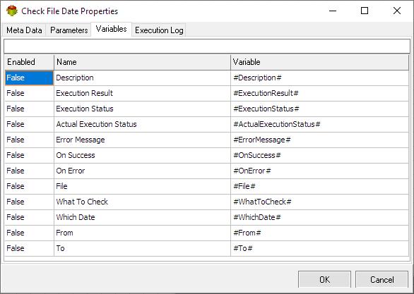 Check File Date Action - Variables tab