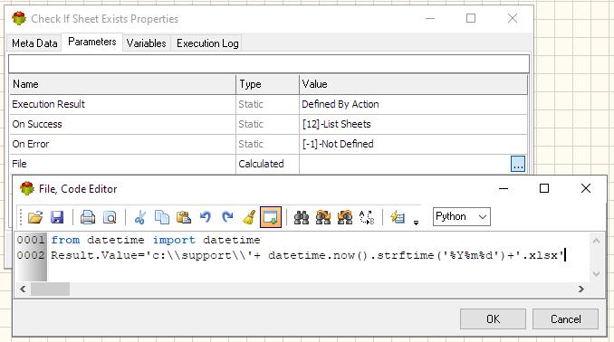 Check If Sheet Exists Action - Calculated File Name example - Python