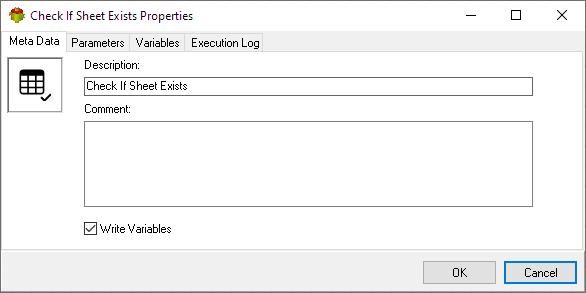 Check If Sheet Exists Action - Metadata tab