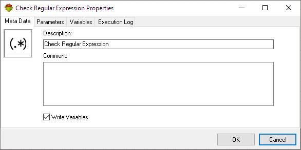 Check Regular Expression Action - Metadata tab