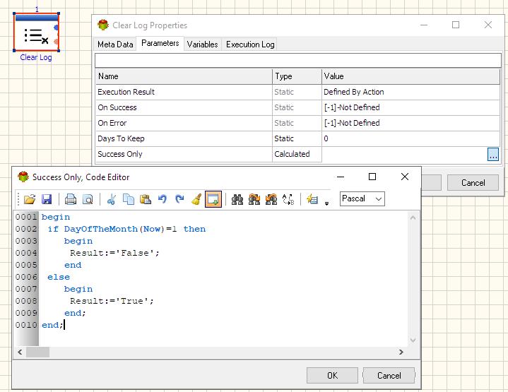 Clear Log Action - Calculated Clear Log Id example - Pascal