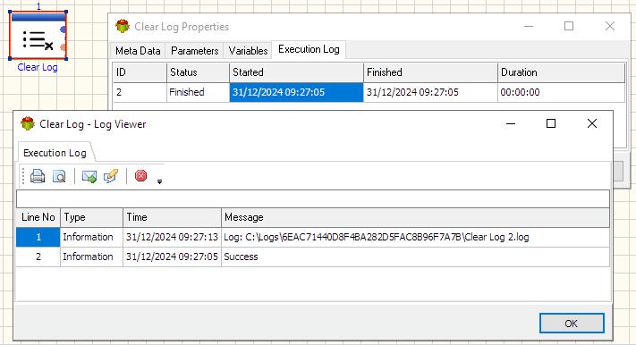 Clear Log Action - Execution log tab