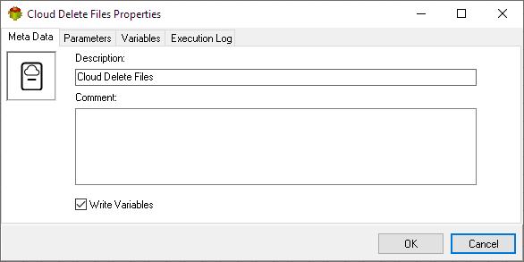 Cloud Delete Files Action - Metadata tab