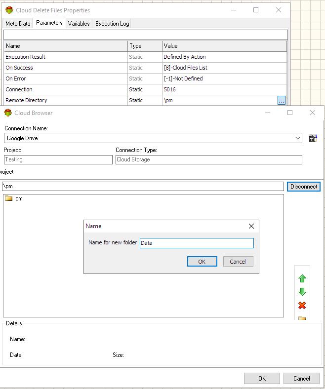Cloud Delete Files Action - Selecting Remote Directory