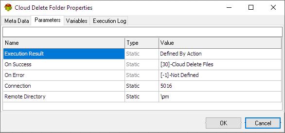 Cloud Delete Folder Action - Parameters tab