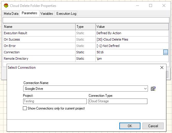 Cloud Delete Folder Action - Editing Cloud Connection