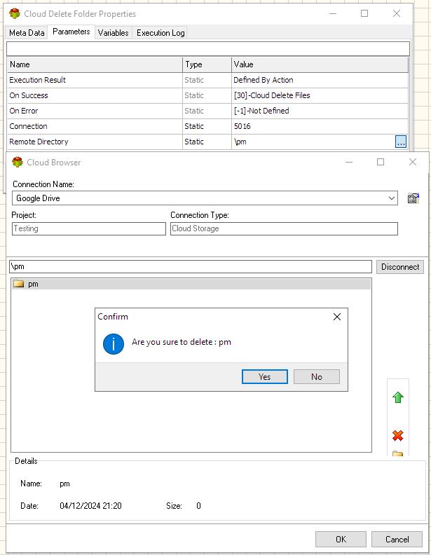 Cloud Delete Folder Action - Selecting Remote Directory