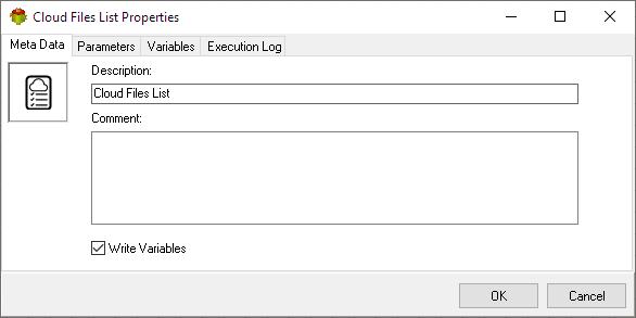 Cloud Files List Action - Metadata tab