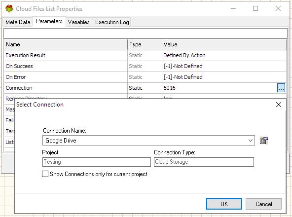 Cloud Files List Action - Editing Cloud Connection