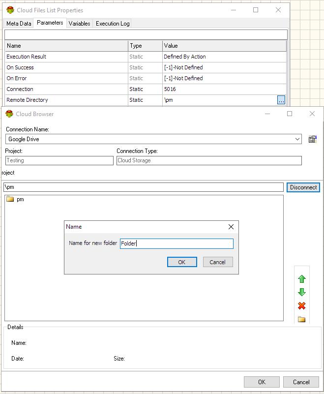 Cloud Files List Action - Selecting Remote Directory