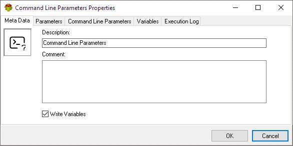 Command Line Parameters Variables Action - Metadata tab