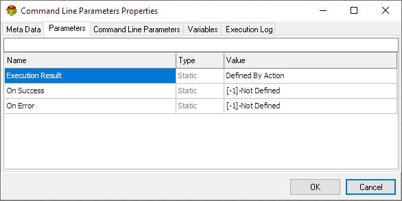 Command Line Parameters Variables Action - Parameters tab