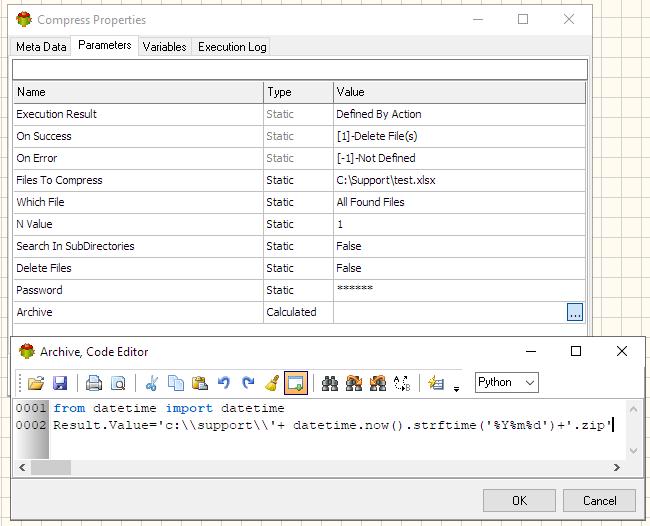 Compress Action - Calculated File Name example - Python