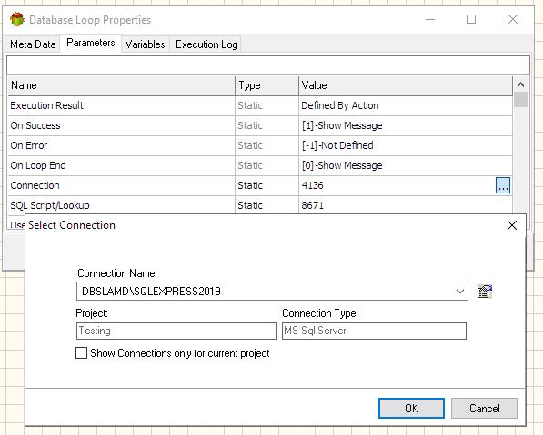 Database Loop Action- Editing Connection Parameter