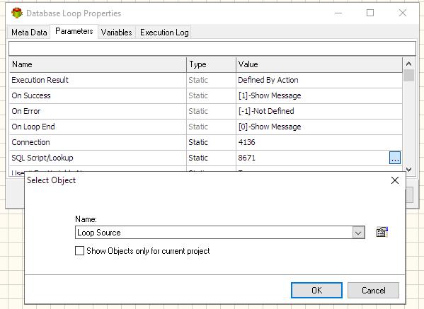 Database Loop Action- Editing Source Parameter