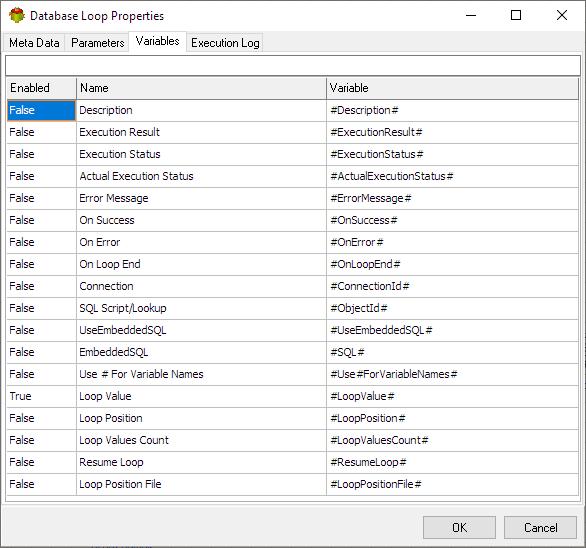 Database Loop Action - Variables tab