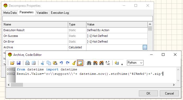 Decompress Action - Calculated File Name example - Python