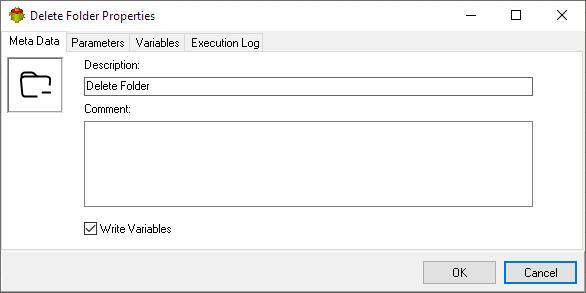 Delete Folder Action - Metadata tab
