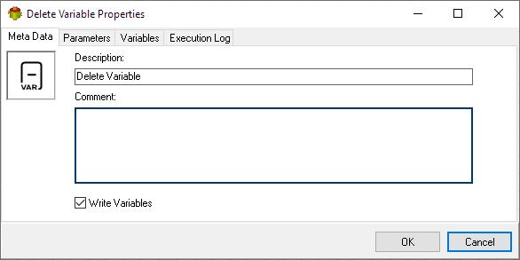 Delete Variable Action - Metadata tab