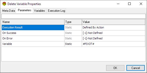 Delete Variable Action - Parameters tab