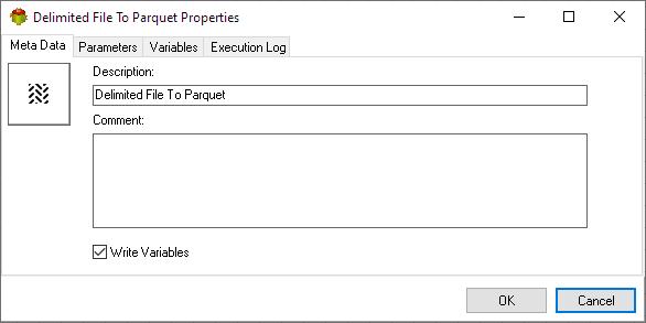 Delimited File to Parquet Action - Metadata tab