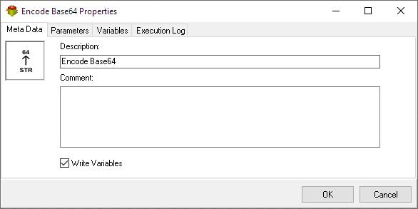 Encode BASE 64 Action - Metadata tab
